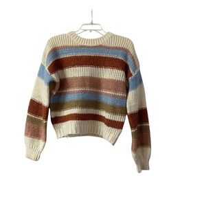 Alya Ivory Multicolor Striped Long Sleeve Crew Neck Chunky Sweater Size Small